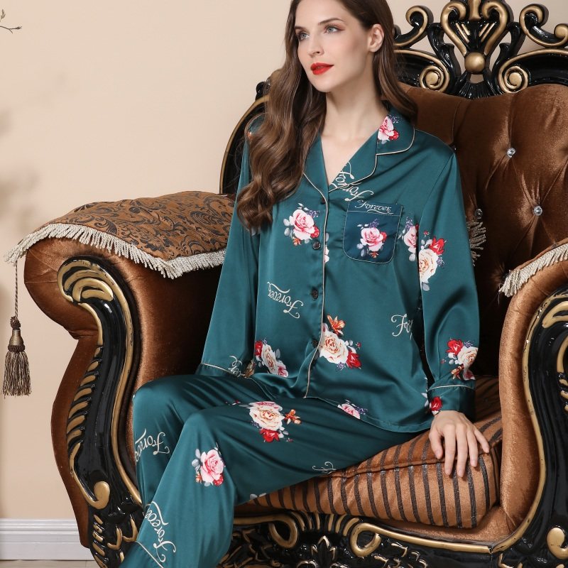 冰丝春夏秋冬长袖长裤仿真丝绸睡衣 姬斯德妮睡衣/家居服套装