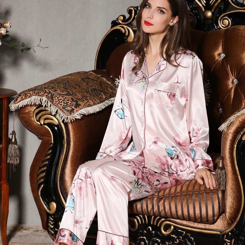 秋冰丝长袖长裤大码丝绸仿真女睡衣 姬斯德妮睡衣/家居服套装