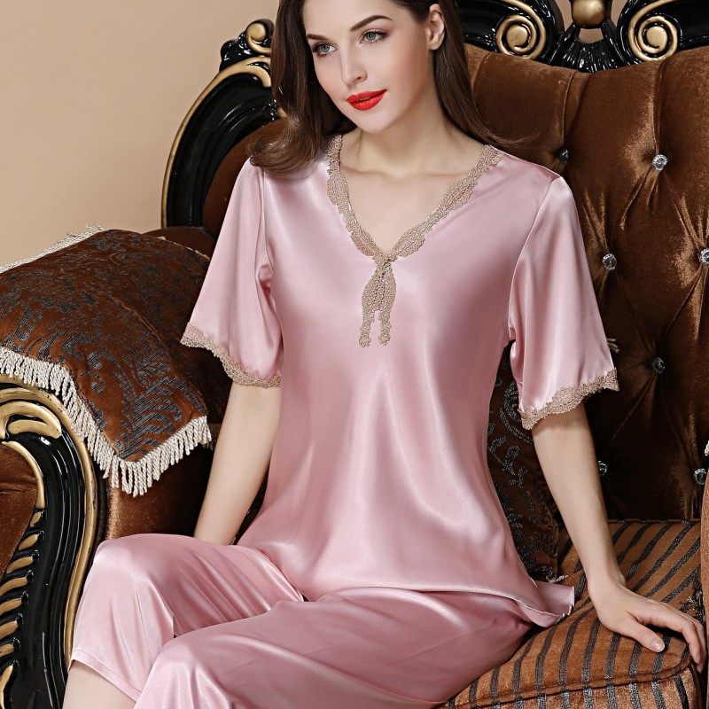冰丝短袖大码丝绸韩版仿真睡衣 姬斯德妮睡衣/家居服套装