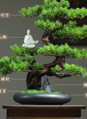 真迎客松盆景宋式美学绿植摆件