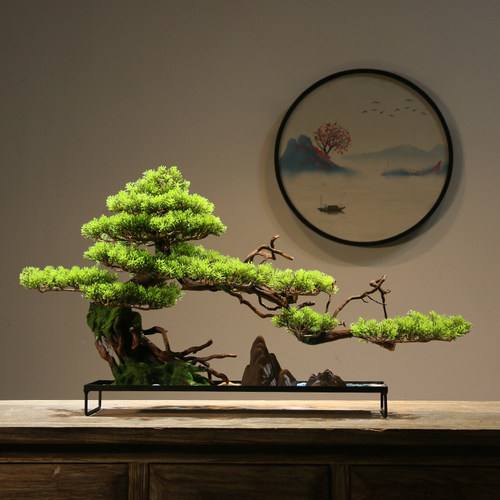 仿真迎客松盆景客厅样板房桌面玄关装饰新中式酒店罗汉松绿植摆件 - 图1