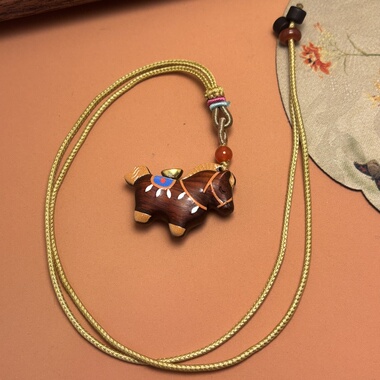 马上有钱手工串珠DIY国风檀木马简约百搭文玩项链吊坠