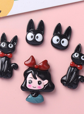 卡通亮面黑色猫猫diy树脂配件饰品手工制发夹手机壳水杯头饰