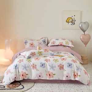 恒源祥全棉磨毛印花四件套100%纯棉被套床单床笠款单双人家用床品