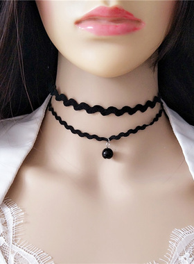 黑色绳子锁骨链choker项圈