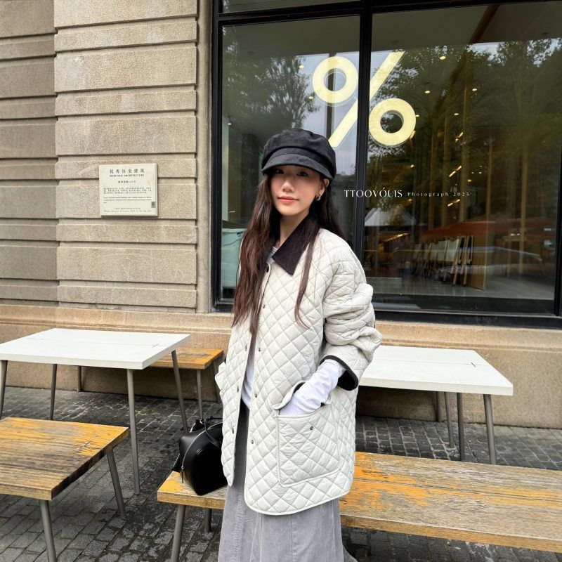 TTOO VOUIS新品初冬2379棉服外套新疆棉菱格翻领长袖复古女棉衣 - 图0