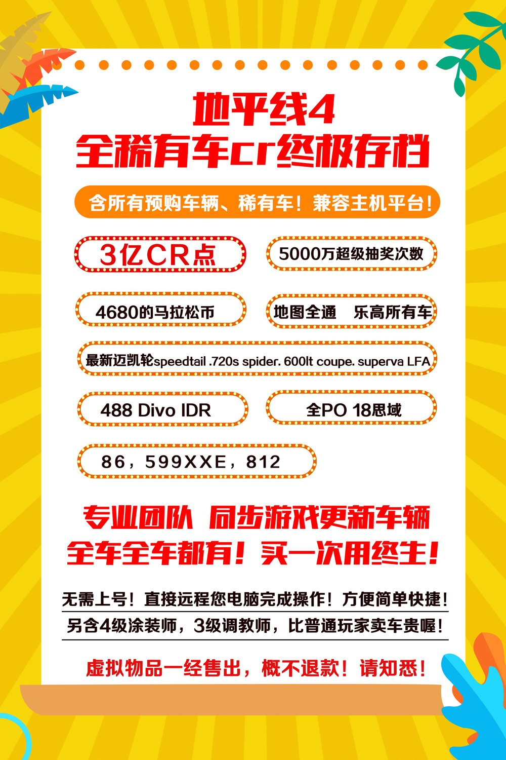 极限竞速地平线4全车存档 刷钱 CR点数 超级抽奖 稀有车86 599xxe
