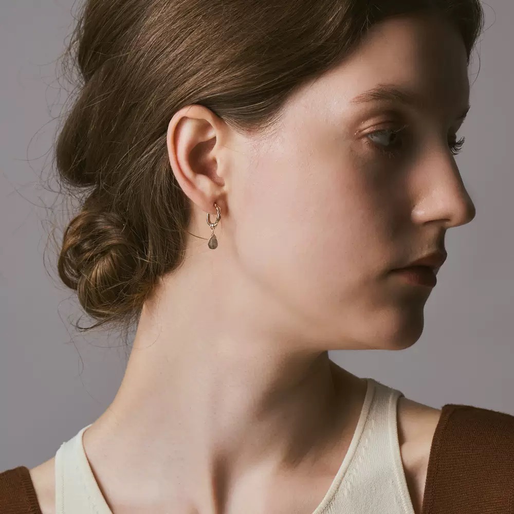 日系agete吊坠 天然托帕石石榴石拉长石米珍珠绿玉髓耳环用耳坠 - 图0