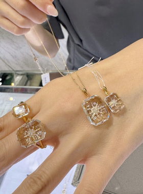 日系starjewelry同款 梦幻白水晶星星吊坠925银镀14k金项链锁骨链