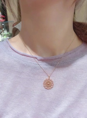 agete日系同款 精致镂空蕾丝925银吊坠 14k包金珍珠项链女生礼物