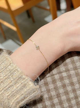 日系agete同款 新年幸运四叶草 925银镀14k金手链项链耳钉礼物女