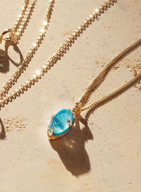 日系agete同款 天然白水晶绿松石马眼项链925纯银镀金锁骨链女