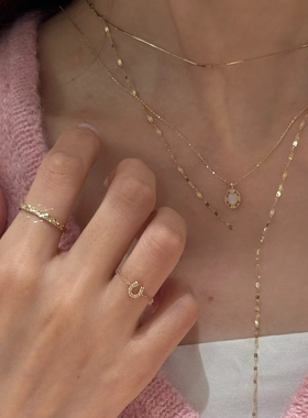 马上有钱 日系age同款u形小马蹄链条戒指 925银镀14k金可调节女