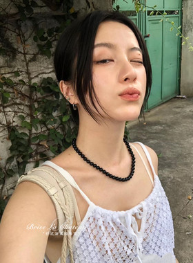 天然黑玛瑙珠项链韩国博主同款