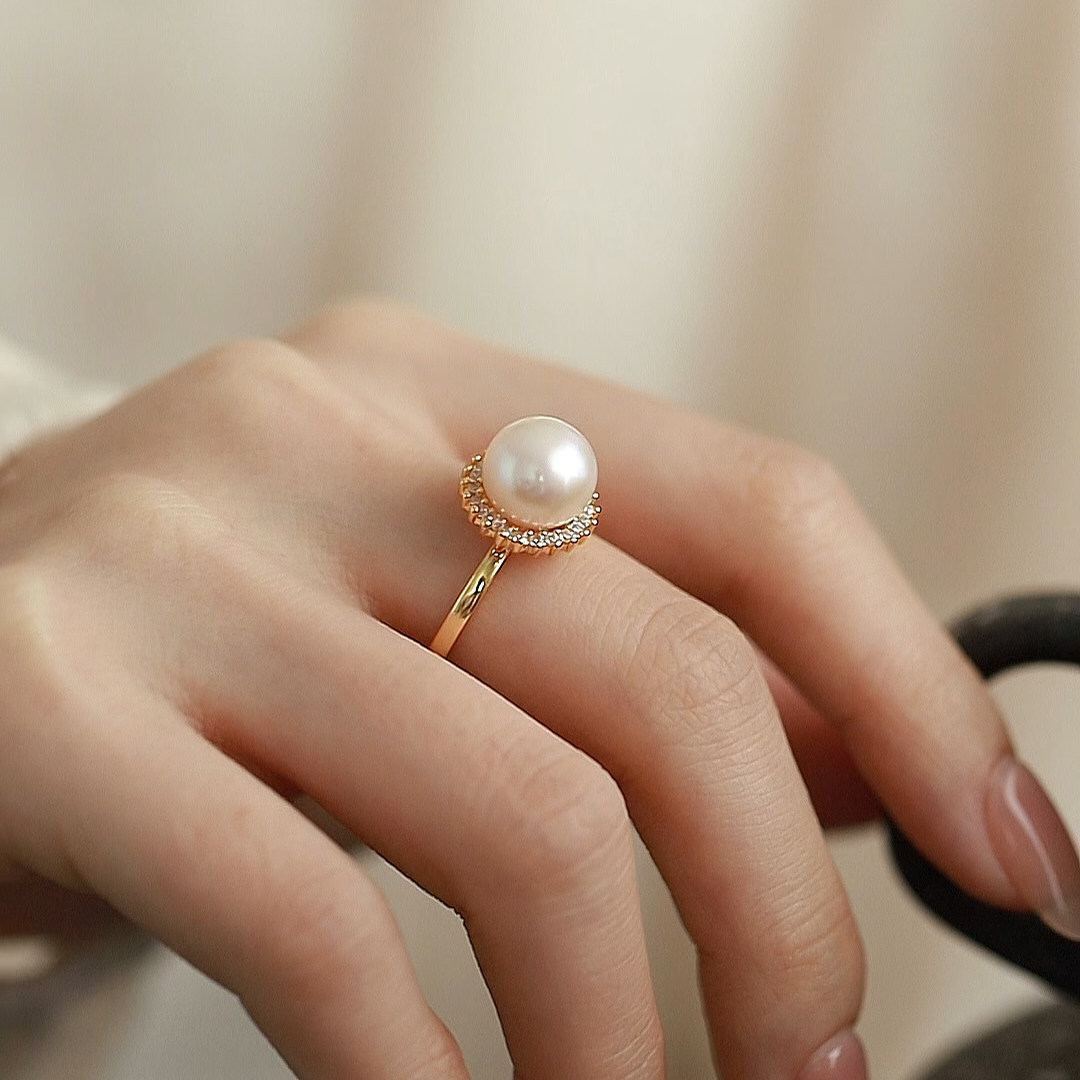 Natural freshwater pearl ring for women, light luxury and elegant open ring (sunflower)