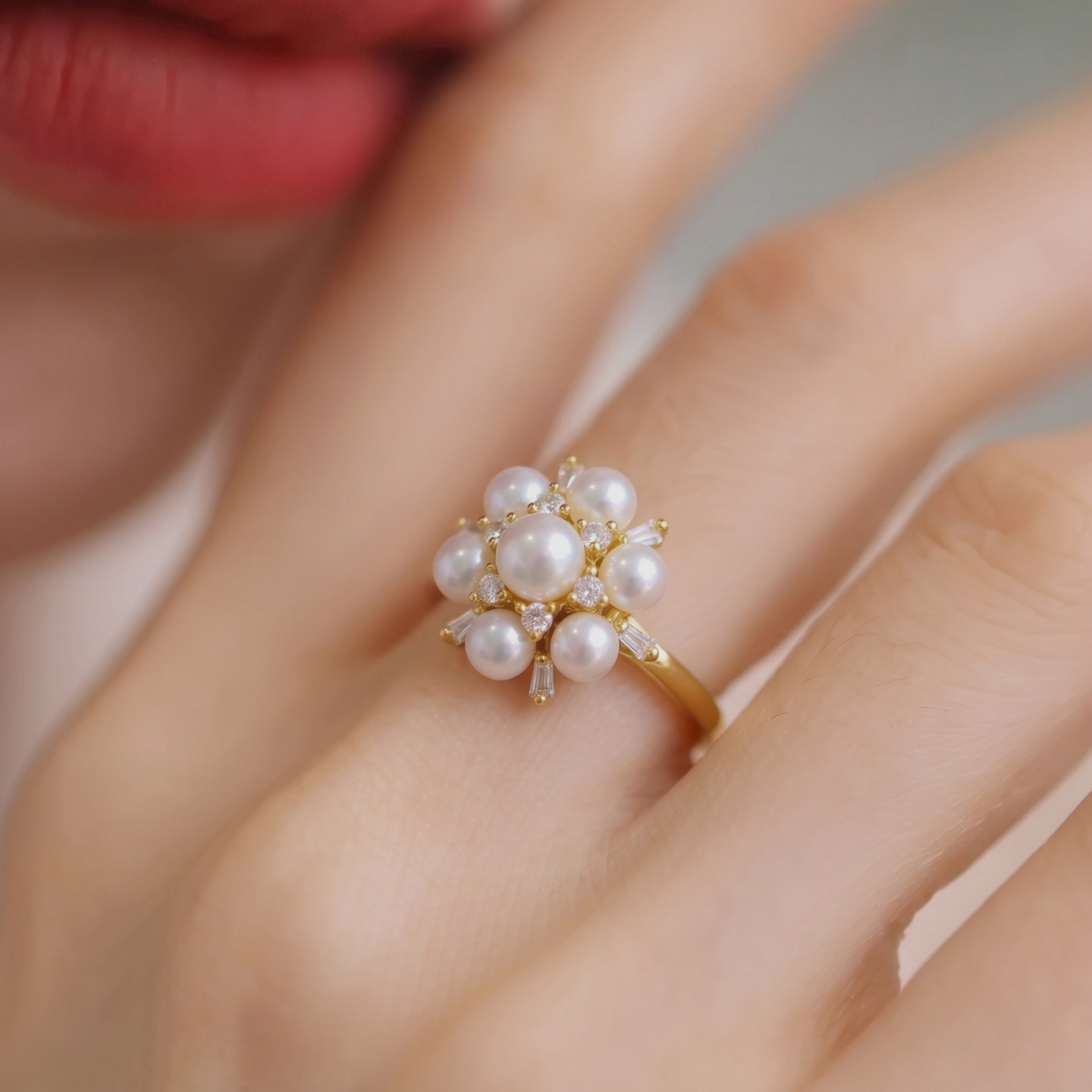 Natural freshwater pearl ring for women Snowflake cluster exquisite light luxury fashion open ring