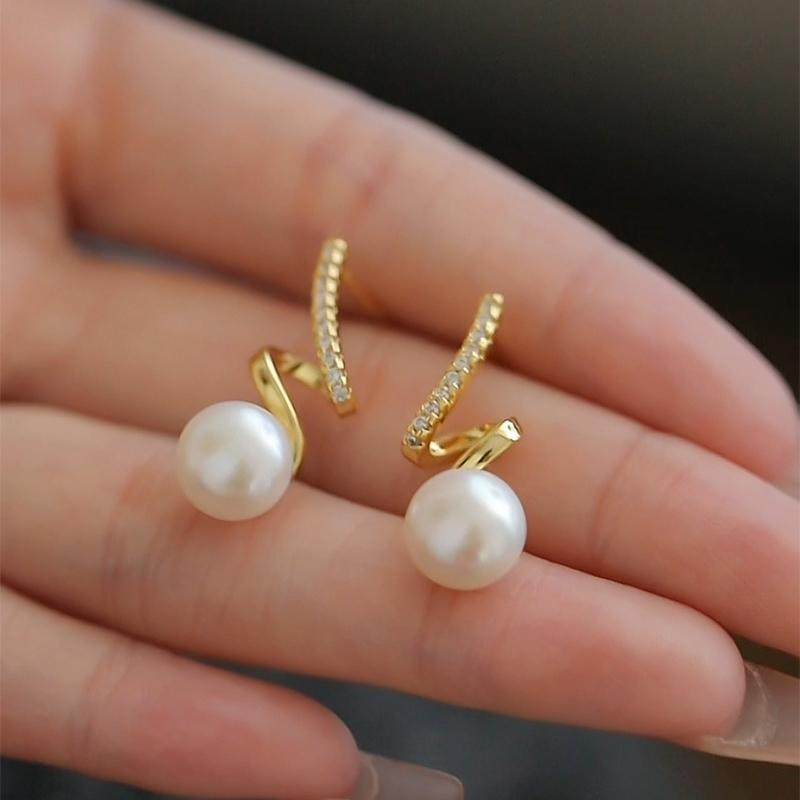 【旋舞】天然淡水珍珠耳钉女款 时尚法式轻奢复古气质高级感耳饰,淘宝优惠券,粉丝福利购,淘宝优惠卷