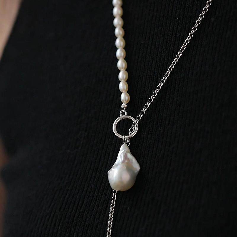 【朔漠】天然淡水米粒形珍珠项链女 巴洛克异形珍珠吊坠毛衣链,淘宝优惠券,粉丝福利购,淘宝优惠卷