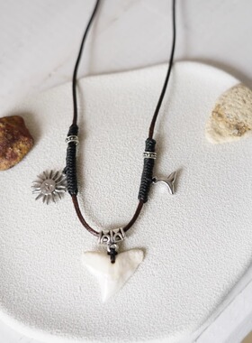 石朴天然鲨鱼牙编织男女莎头原创