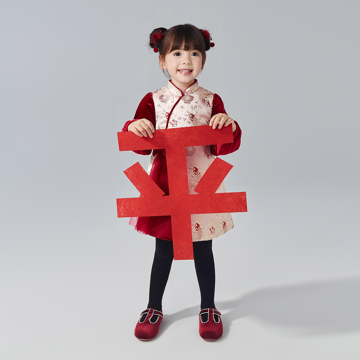 笛莎官方童装女童连衣裙冬季新款女孩宝宝幼儿童洋气新年国风裙子