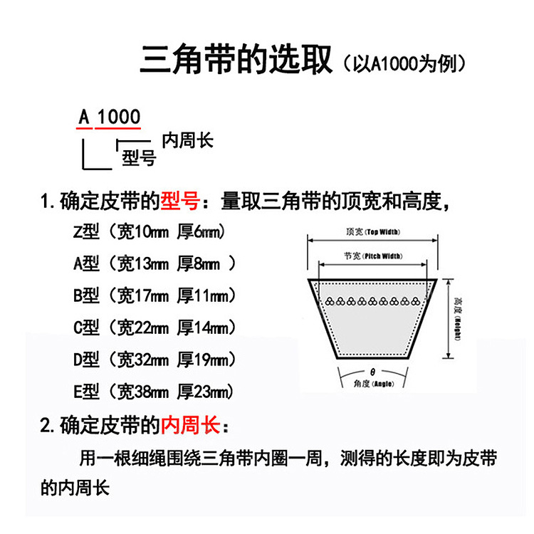 A型三角带皮带A1067A1080A1092A1100A1118A1120A1143A1150A1168 - 图0