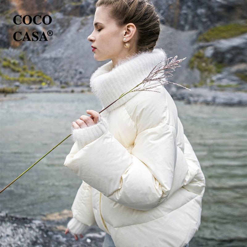 品牌反季清仓兔毛毛线拼接新羽绒服 cococasa羽绒服