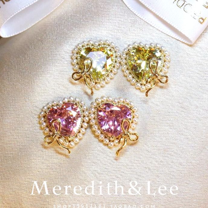 Meredith&Lee 法式浪漫小众少女心爱心珍珠时尚百搭精致锆石耳钉 - 图0