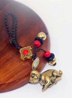 西藏纯黄铜生肖兔汽车吊饰品挂件