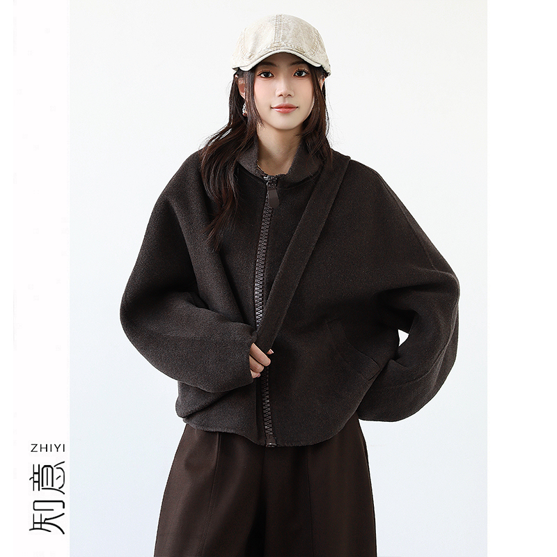 10.20/品质手工双面山羊绒羊毛外套女秋冬宽松立领百搭呢子夹克 - 图1