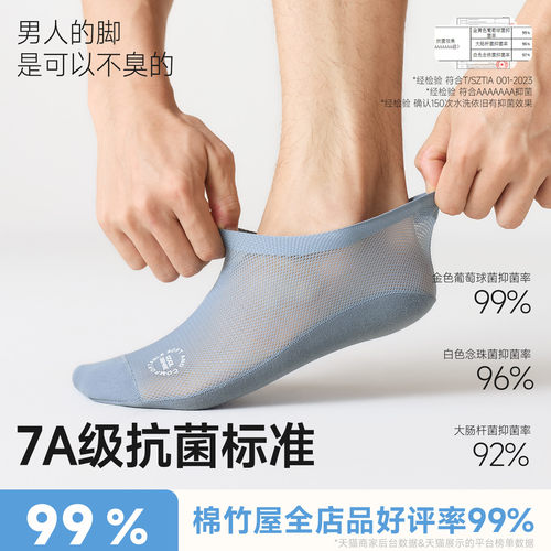 袜子男士春夏季冰丝凉感短袜薄款纯棉防臭吸汗透气隐形防掉跟船袜 - 图2