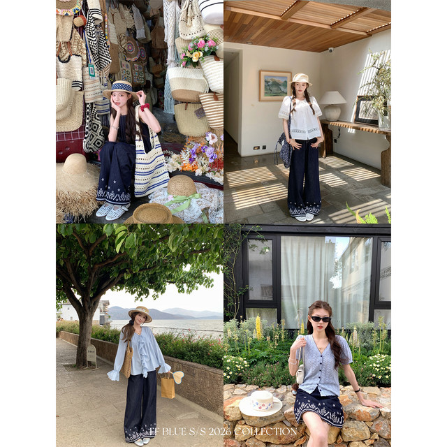 FFBLUE85 ຊຸດກະໂປງ denim ກາງເກງຝ້າຍ