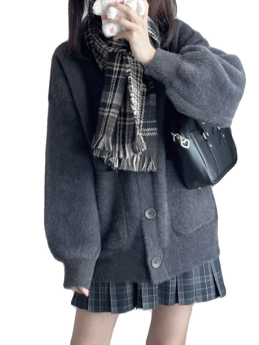 【神仙club】学院风毛绒绒开衫毛衣小个子外套保暖长袖上衣女冬-图3