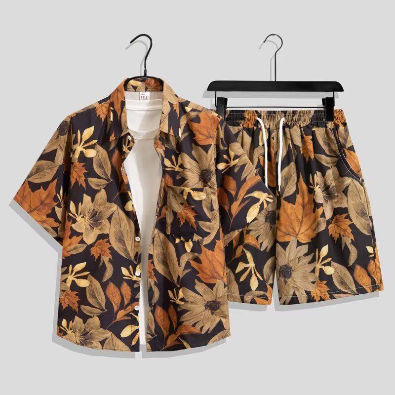 夏日沙滩衬衫速干套装三亚旅游度假夏威夷花复古碎花衬衣两件套,淘宝优惠券,粉丝福利购,淘宝优惠卷