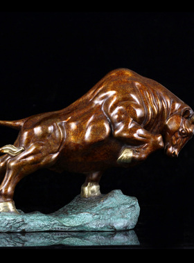 铜艺铺 纯铜斗牛摆件创意牛气冲天彩绘旺市牛家居工艺品商务礼品