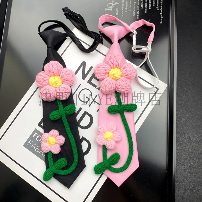 韩版领带女手工花朵文艺撞色个性甜酷学院风粉色免打小众摄影搭配,淘宝优惠券,粉丝福利购,淘宝优惠卷