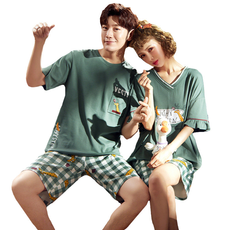 情侣可爱短袖短裤男士纯棉薄款睡衣 卡西奴服饰睡衣/家居服套装