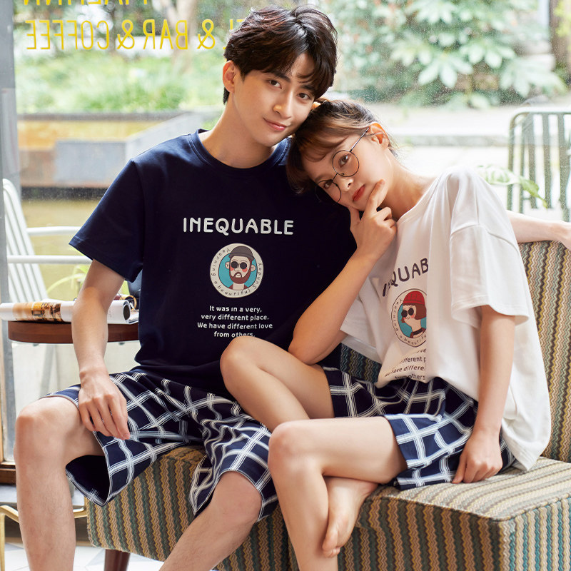 情侣可爱短袖短裤男士纯棉薄款睡衣 卡西奴服饰睡衣/家居服套装