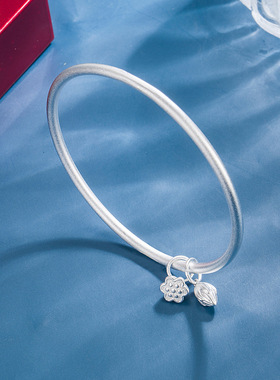 哑光磨砂两世欢莲蓬古法传承镀银手镯设计感年轻款手镯女礼物