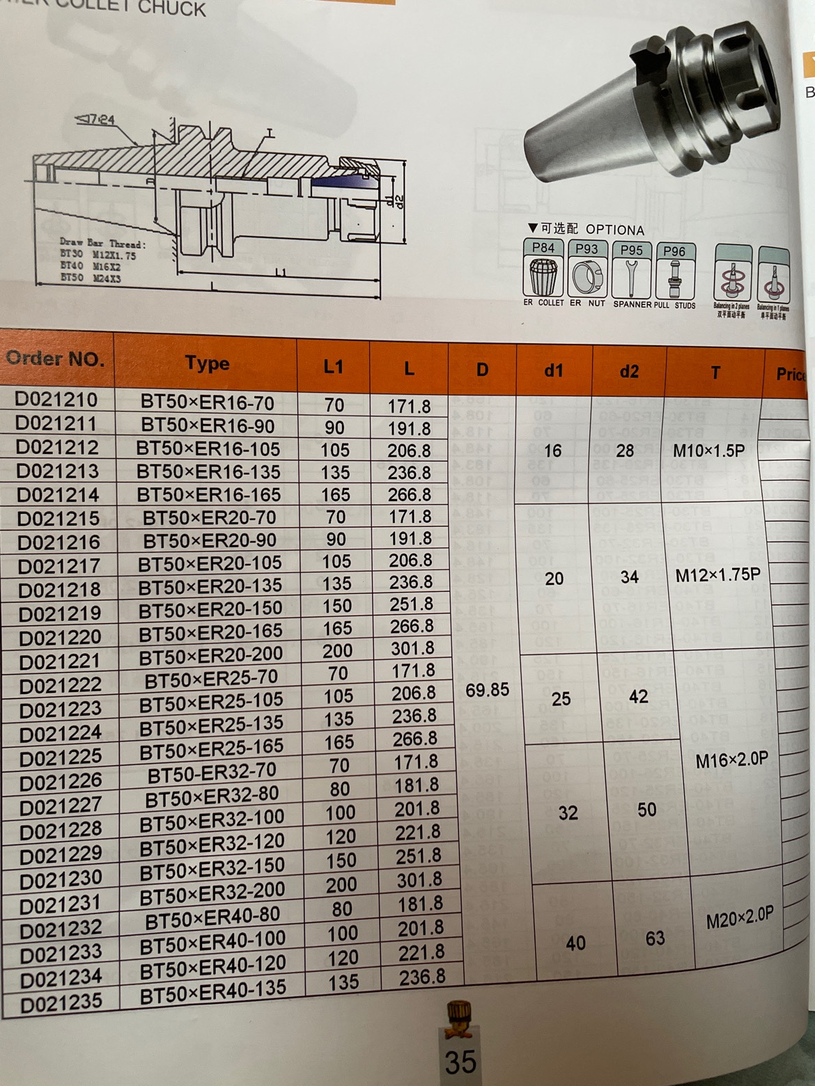 正品台湾日月潭加工中心数控刀柄BT50-ER32-ER20-ER25-ER16-ER40-图2