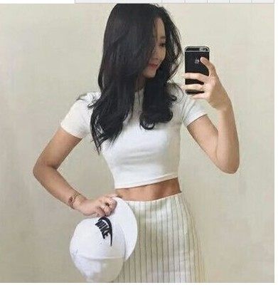 ເສື້ອຍືດແຂນສັ້ນ sexy ແອວສູງແອວສໍາລັບແມ່ຍິງ