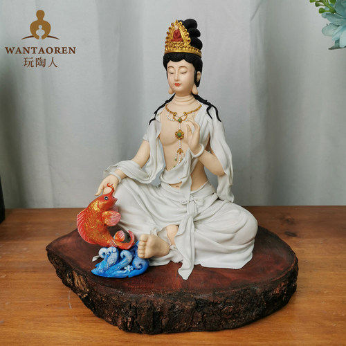 观音菩萨手工泥人泥塑中国传统人像面塑佛像神像定制结缘收藏送礼 - 图3