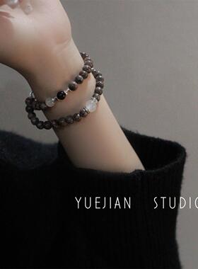 YUEJIAN半城纱~山鬼花钱醒狮双层黑色串珠手链新中式复古小众手饰