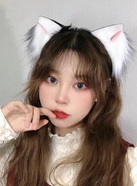 手作兽耳发箍女狐狸发夹猫耳朵头饰猫咪发饰毛绒兔子发卡白色夹子