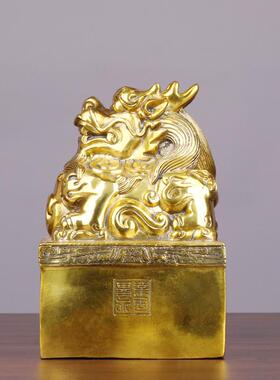 全铜空心貔貅大印铜印章摆件