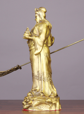 黄铜提刀关公武财神关羽招财摆件