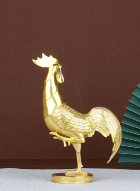 黄铜金鸡独立福字鸡中式摆件