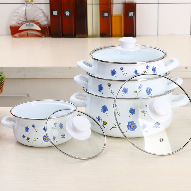 【厚实款】16-24cm老式搪瓷熬中药锅烧锅炖锅奶锅汤锅煮面小锅 - 图2