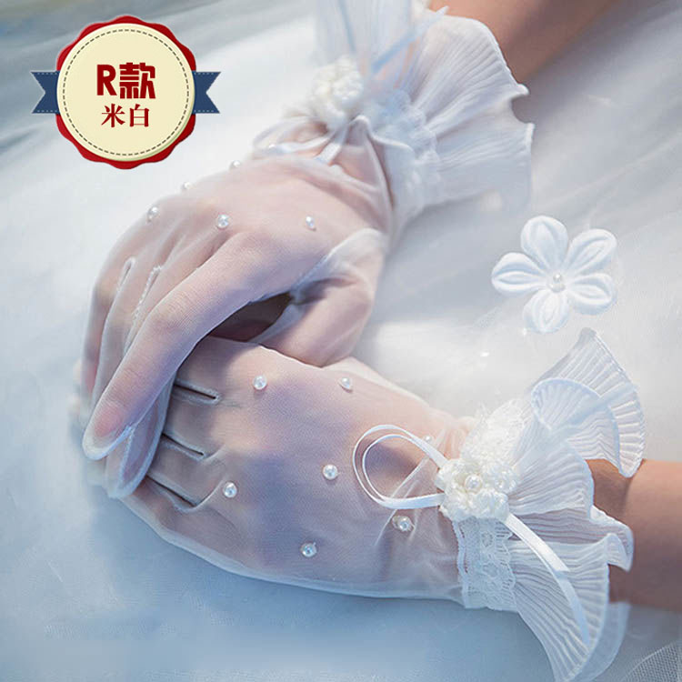 新娘手套短款新款结婚婚纱蕾丝女薄白色婚礼手套长款红色黑色冬天