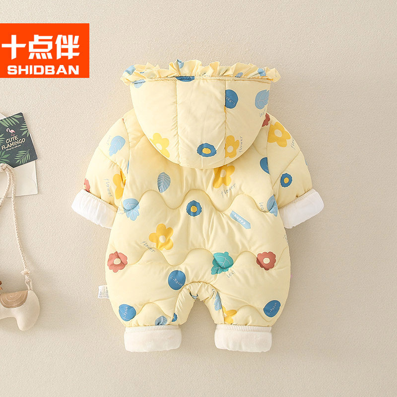 婴儿冬装加厚带帽女宝宝外出爬服 十点伴周家连身衣/爬服/哈衣