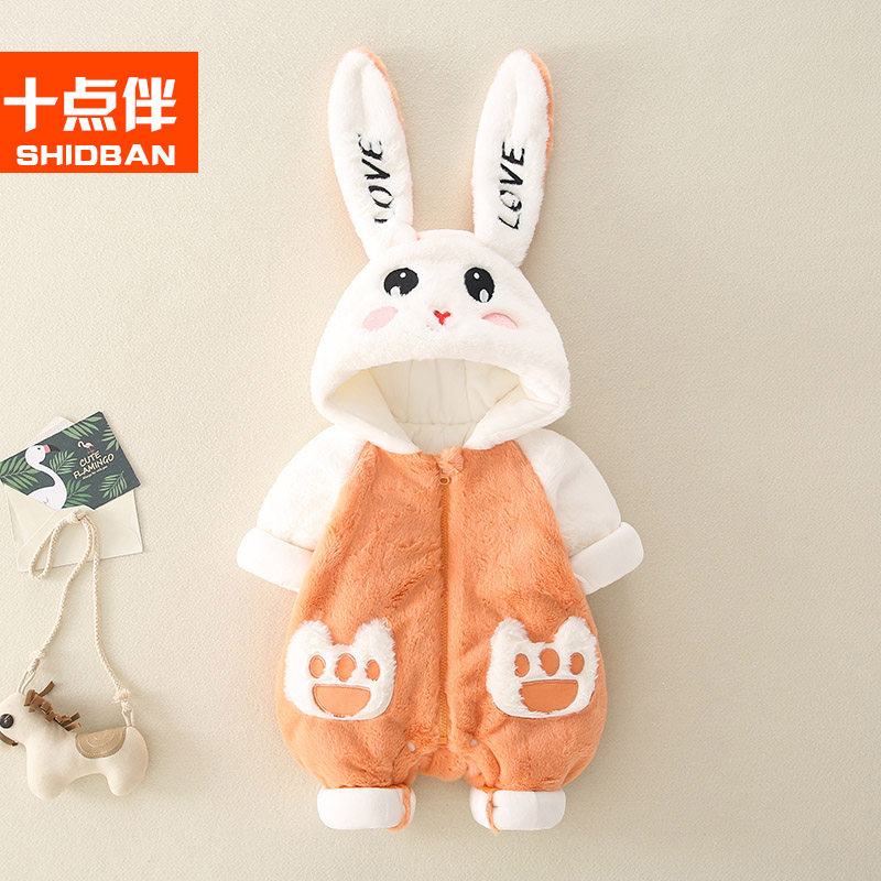 婴儿秋冬装带帽加厚女宝宝连体衣 十点伴周家连身衣/爬服/哈衣